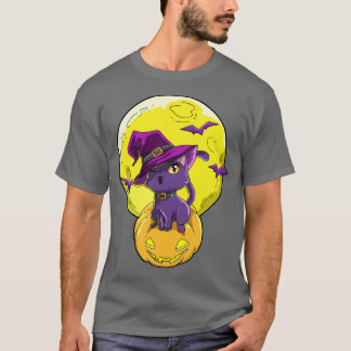 Halloween Cat Pumpkin Måne T Shirt