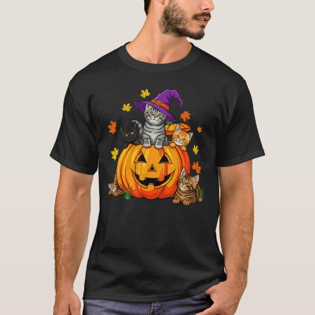 Halloween Cat Pumpkin Spooky Season Men Women Cute T Shirt (Framsida)