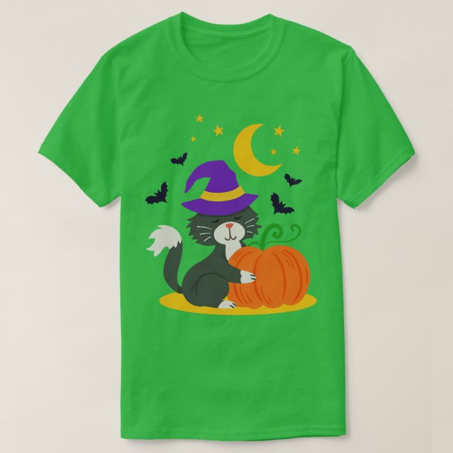Halloween Cat Pumpkin T Shirt (Design framsida)
