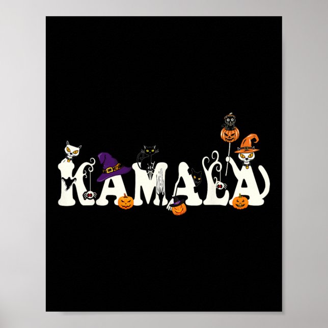 Halloween Cat Pumpkin Witch Hat Älskare Kamala Har Poster (Framsidan)