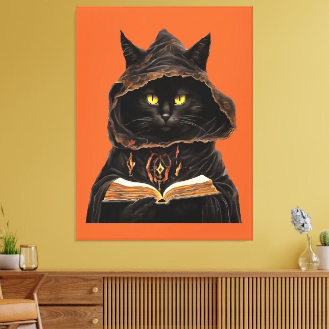 Halloween Cat Reading Preys Anatomy Spell List Canvastryck (Insitu (Vardagsrum))