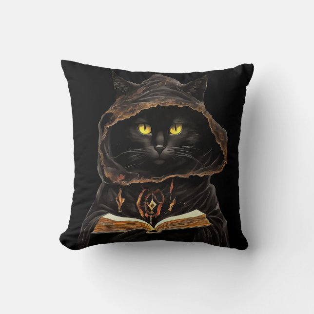 Halloween Cat Reading Preys Anatomy Spell List Kudde (Framsida)