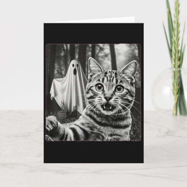 Halloween Cat Selfie With Soky Ghost  Kort (Framsida)