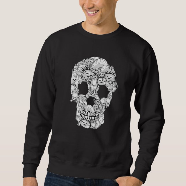 Halloween Cat Skull Tee Skeleton Costume Girls Wom Lång Ärmad Tröja (Framsida)