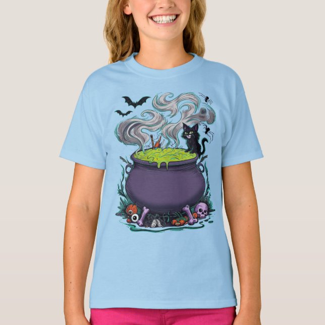 Halloween Cat - Spooky Witch Black cat T Shirt (Framsida)
