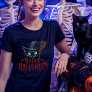 Halloween Cat - Spooky Witch Cat Design T Shirt