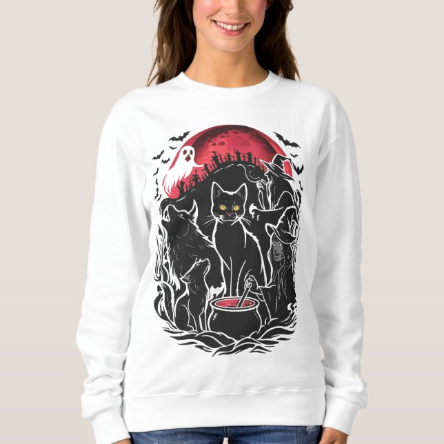 Halloween Cat Spooky - Witchs T Shirt (Framsida)