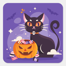 Halloween Cat Sticker Fyrkantigt Klistermärke