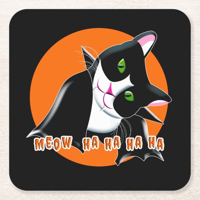 Halloween Cat Underlägg Papper Kvadrat (Framsidan)