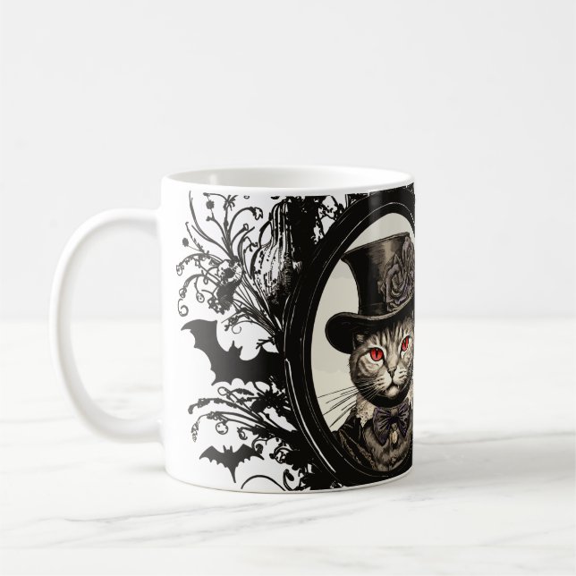 Halloween Cat, Vampire Cat, dam fangs Kaffemugg (Vänster)