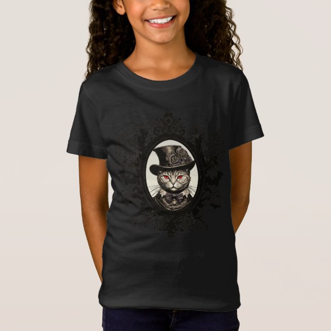 Halloween Cat, Vampire Cat, dam fangs T Shirt (Framsida)