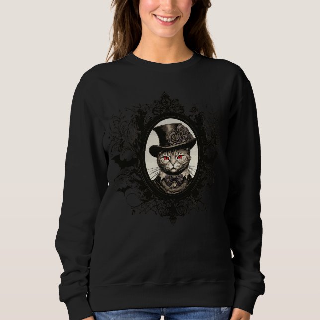 Halloween Cat, Vampire Cat, dam fangs T Shirt (Framsida)