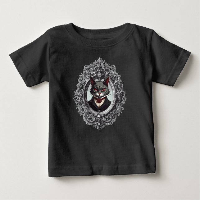 Halloween Cat, Vampire Cat Porträtt T Shirt (Framsida)