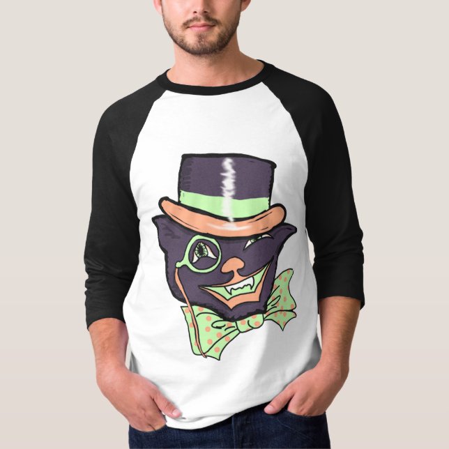 Halloween Cat Vintage Stil Illustration T Shirt (Framsida)