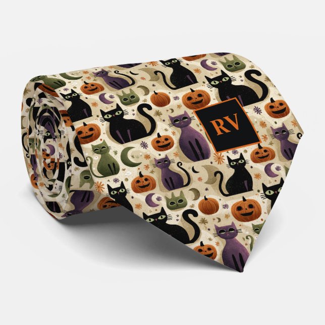 Halloween Cat Whiskers & Pumpkins Monogrammed Slips (Rullad)