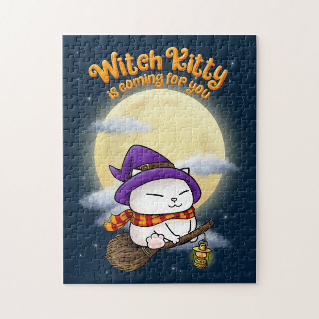 Halloween Cat Witch Kattunge Pussel (Vertikal)