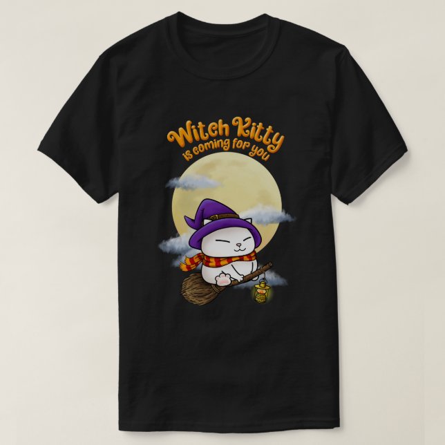 Halloween Cat Witch Kattunge T Shirt (Design framsida)
