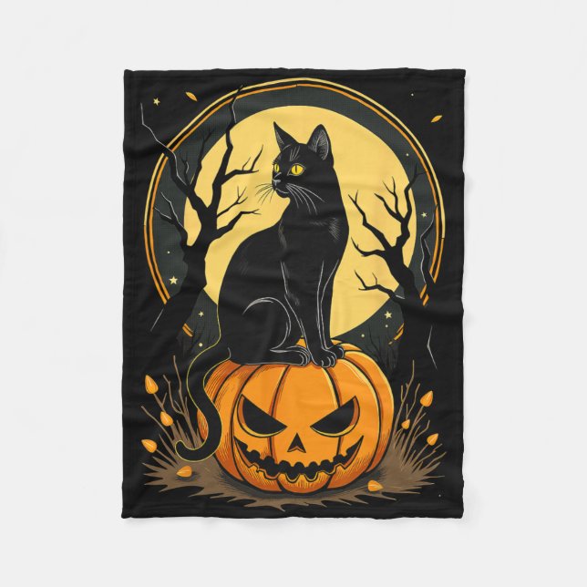 Halloween Cat Womens Funny Fall Pumpkin Cat Lover Fleecefilt (Framsidan)