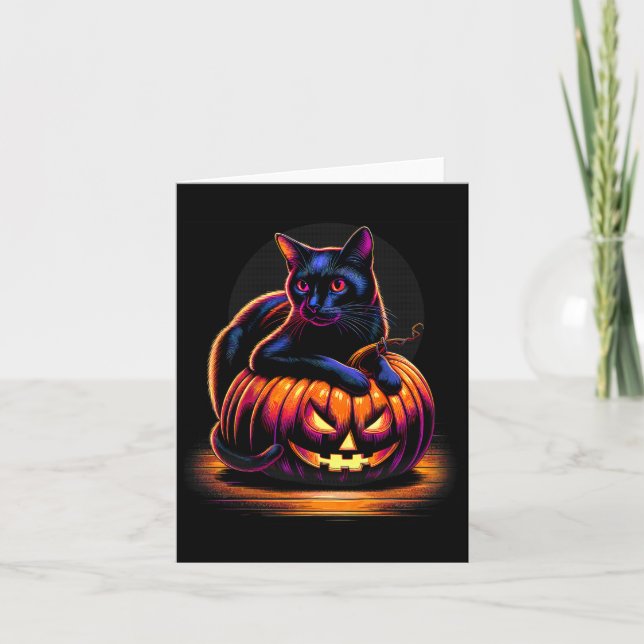 Halloween Cat Womens Funny Fall Pumpkin Cat Lover Kort (Framsida)