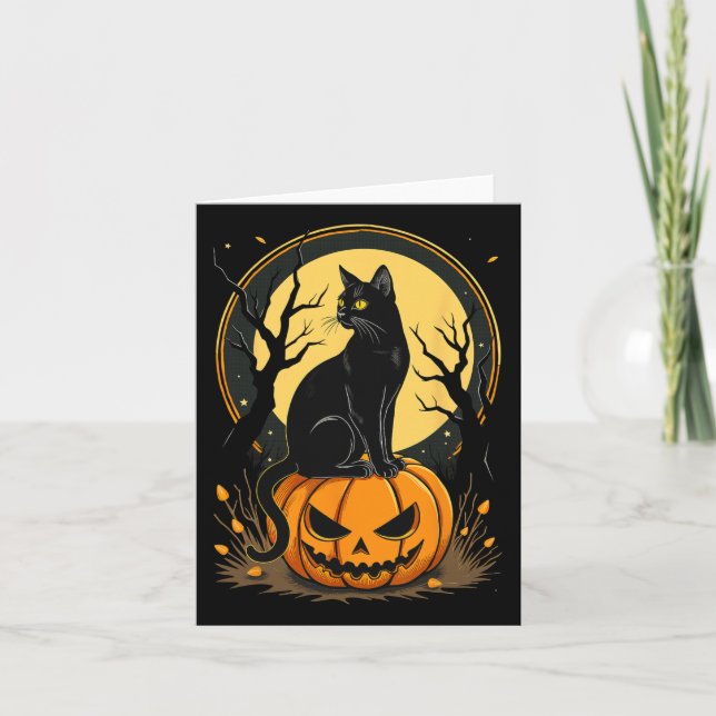 Halloween Cat Womens Funny Fall Pumpkin Cat Lover Kort (Framsida)