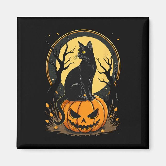 Halloween Cat Womens Funny Fall Pumpkin Cat Lover Magnet (Framsidan)