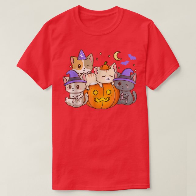 Halloween Cats Anime Cat Kawaii Neko Pumpkin Cat L T Shirt (Design framsida)