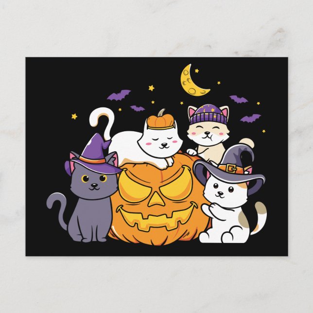 Halloween Cats Anime Cat Kawaii Pumpkin Vykort (Framsida)