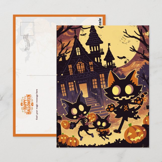 Halloween Cats by the Haunted House Vykort (Fram/baksida)