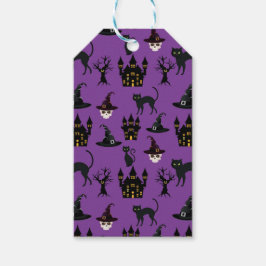 HALLOWEEN CATS CASTLES HATS DÖSKALLAR TRÄD PRESENTETIKETT