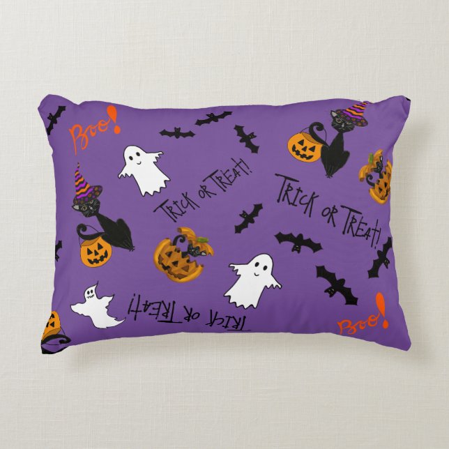 Halloween Cats, Fladdermus och Spöken Prydnadskudde (Framsidan)