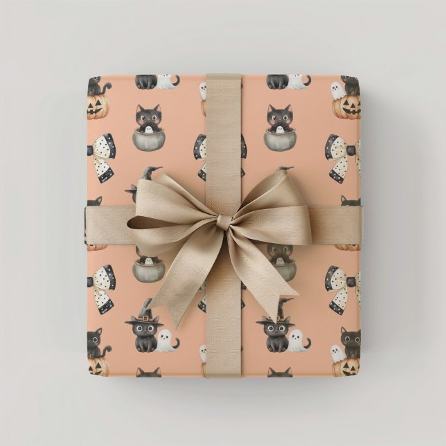 Halloween Cats och Spöken Presentpapper (Blush Cats and ghosts Halloween Wrapping Paper)