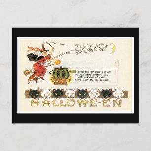 Halloween Cats och Witch Vykort