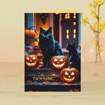 Halloween Cats & Pumpkins Party-inbjudan
