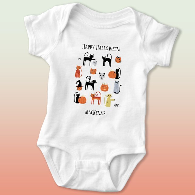Halloween Cats Spooky Personlig T Shirt (Fun personalized custom name Halloween cats baby bodysuit)