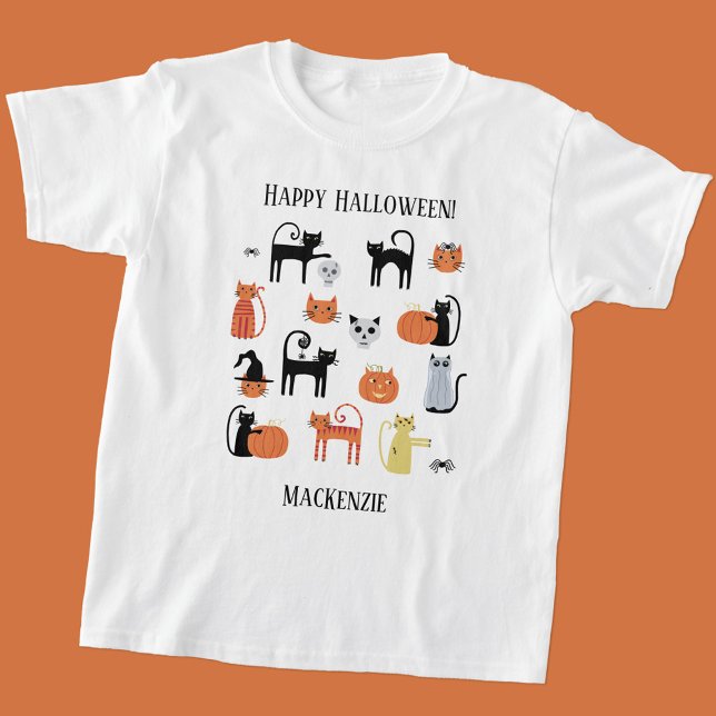 Halloween Cats Spooky Personlig T Shirt (Cute Halloween cats spooky personalized kids t-shirt)