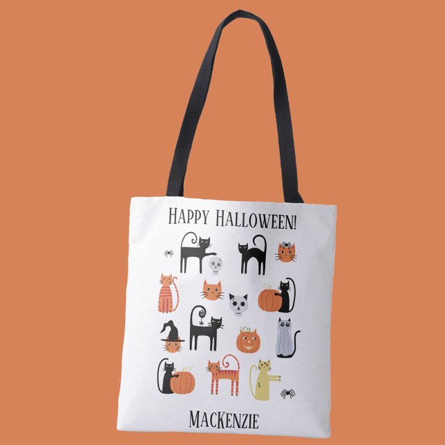 Halloween Cats Spooky Personlig Tygkasse (Personalized Happy Halloween Cat tote bag)