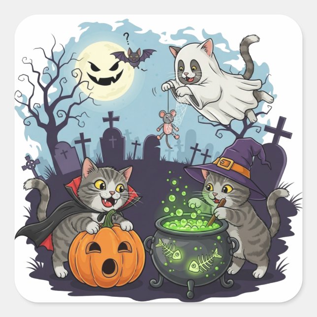 Halloween Cats Sticker Fyrkantigt Klistermärke (Framsida)