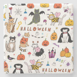 Halloween Cats Vintage Line Mönster Stenunderlägg