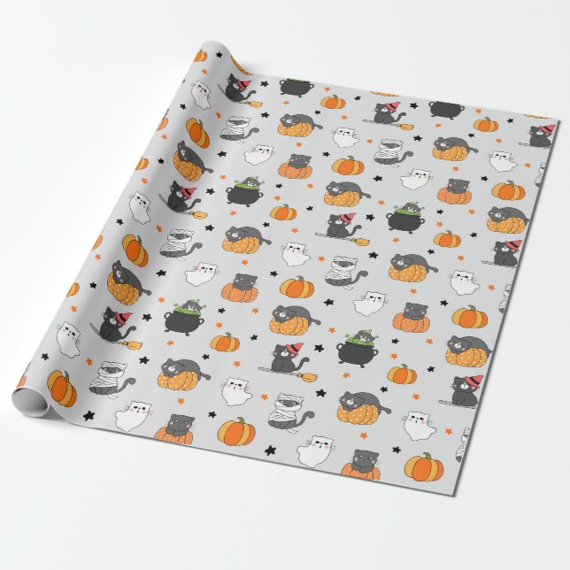 Halloween Cats Wrapping Papper Presentpapper (Utrullad)