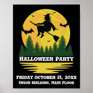 Halloween Caude Witch Crossing Flies Broomstick Poster