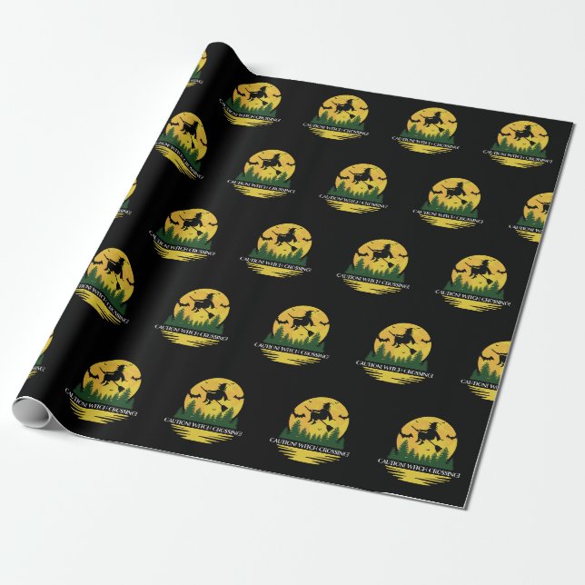 Halloween Caude Witch Crossing Flies Broomstick Presentpapper (Utrullad)