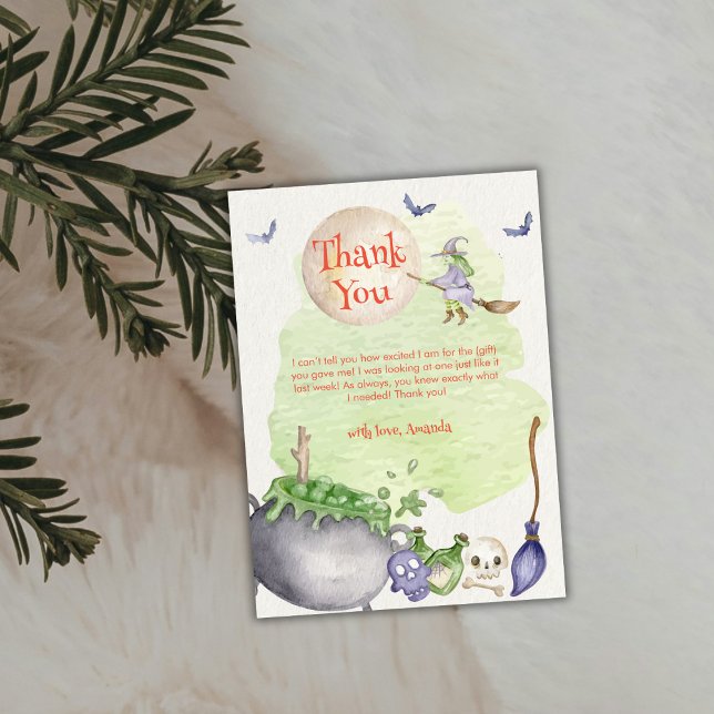Halloween Cauldron Baby är en blåsningsskugga Tack Kort (Halloween Cauldron Baby is Brewing Shower Thank You Card)