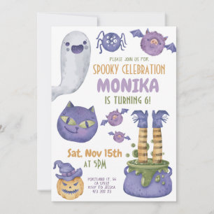 Halloween Cauldron Spooky Witch Lila Birthday Inbjudningar