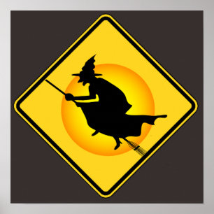 Halloween Caution Witch-tecken Poster