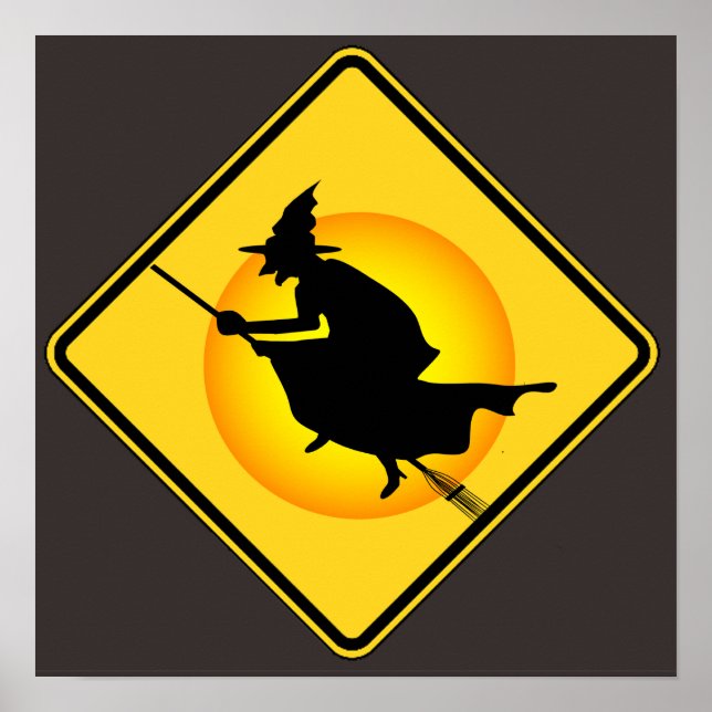 Halloween Caution Witch-tecken Poster (Framsidan)
