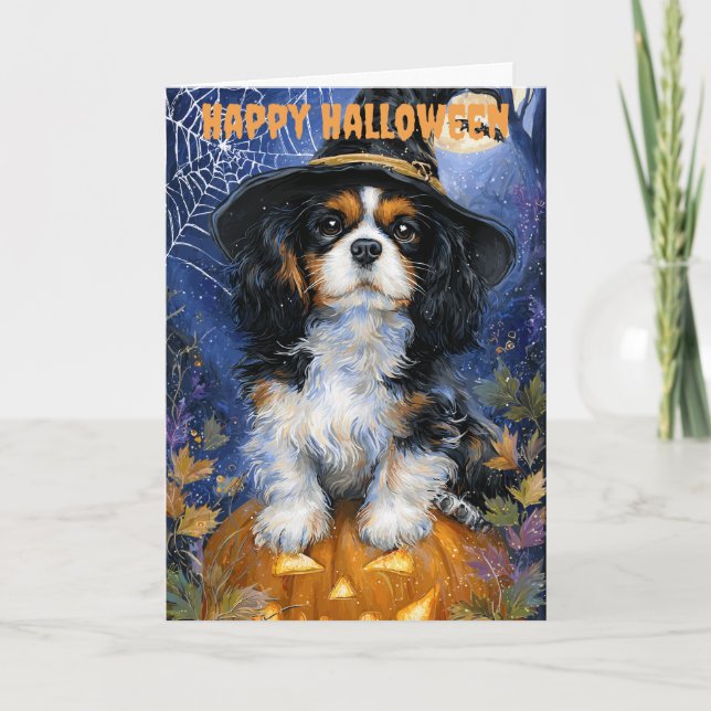 Halloween Cavalier King Charles Spaniel Hund Helgkort (Framsida)