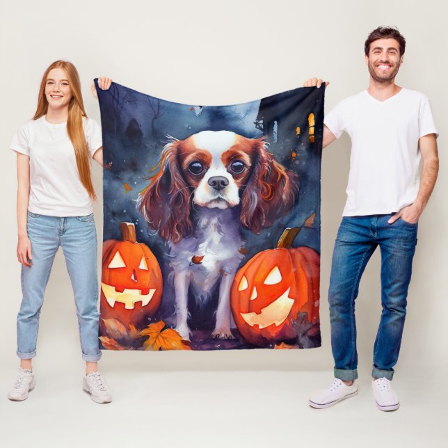 Halloween Cavalier King Charles Spaniel Pumpa Fleecefilt (På plats)