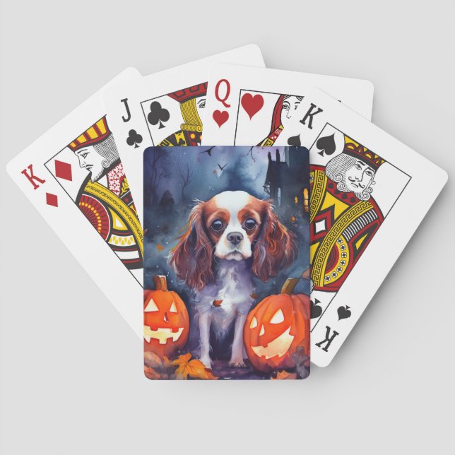 Halloween Cavalier King Charles Spaniel Pumpor Casinokort (Baksidan)