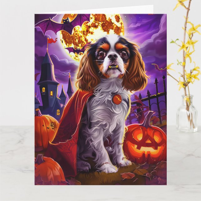 Halloween Cavalier King Vampyr Pumpor Skräck Kort (Gul blomma)