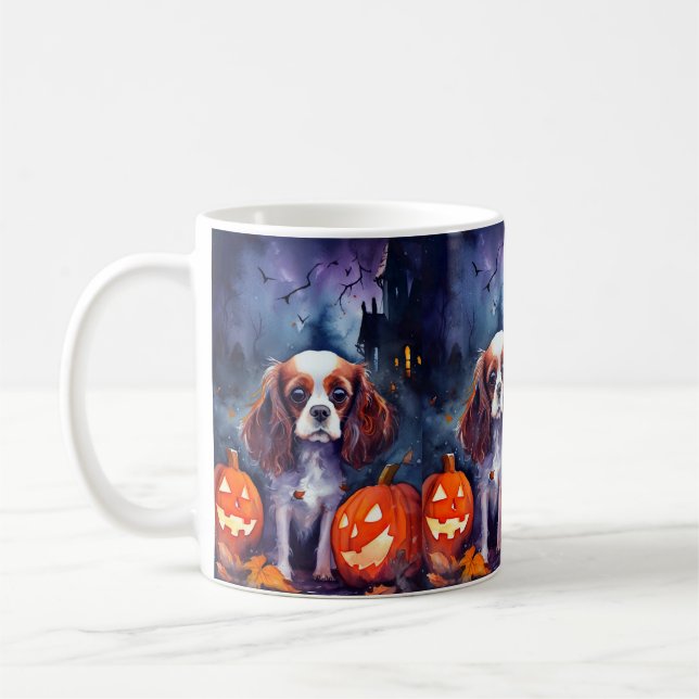 Halloween Cavalier Kung Charles Spain Pumpkins Kaffemugg (Vänster)